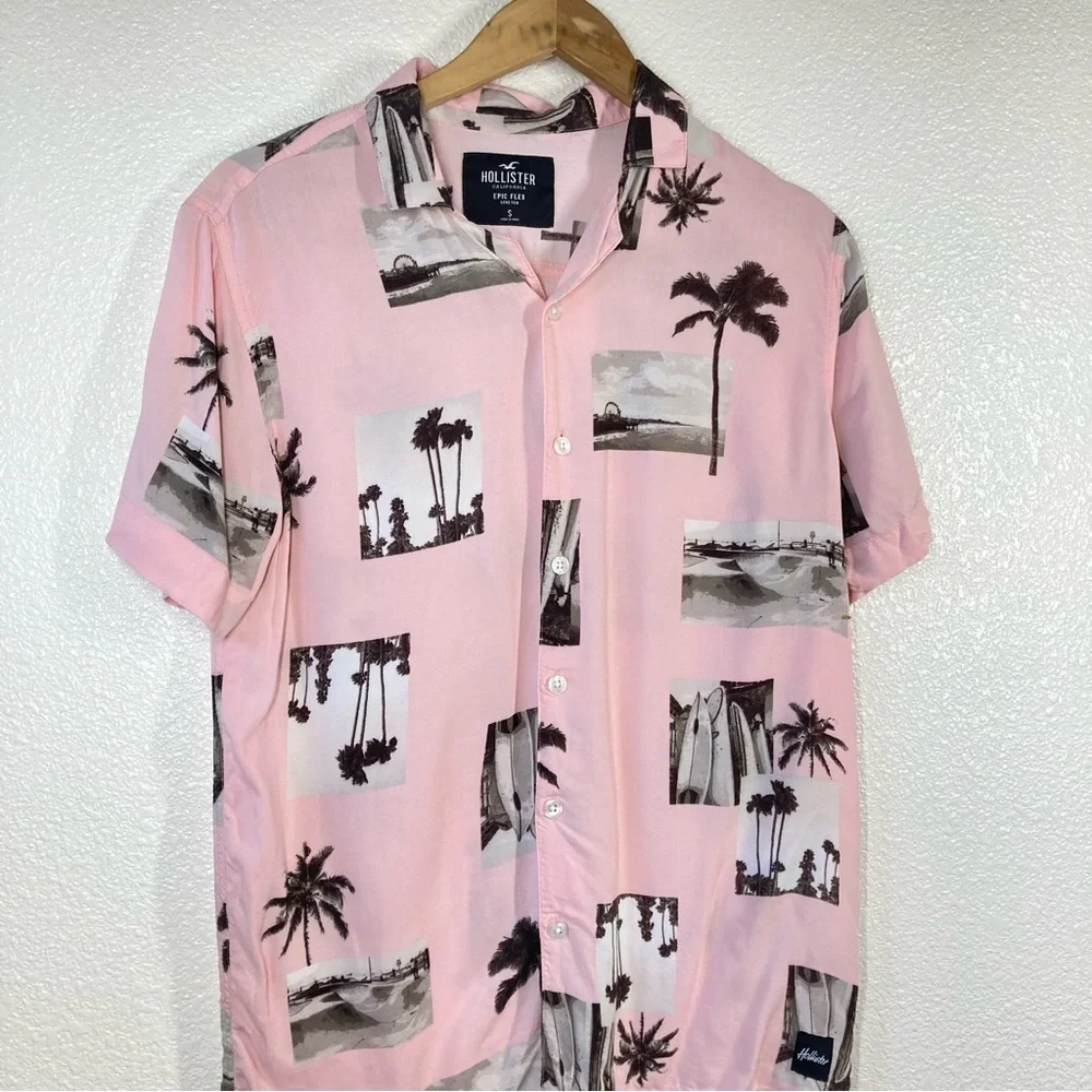 SOLD!! Hollister Mens Beach Shirt Small Pink Button Down - Picture 12 of 14